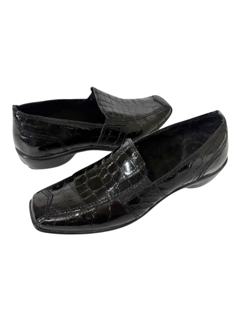 1803 Womens Nome Black Glass Croc Italian Leather Comfort Loafer Sz 36 EU 5-6 US